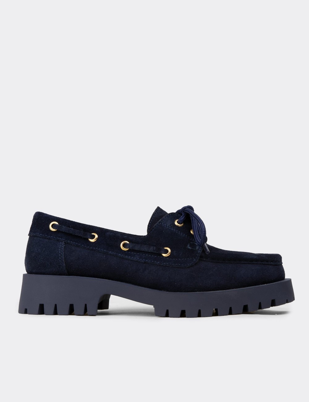 Kadın Hakiki Süet Lacivert Marin Loafer - 02036ZLCVC01