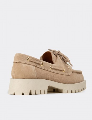 Kadın Hakiki Süet Bej Marin Loafer - 02036ZBEJC01