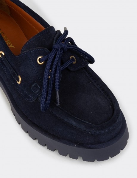 Kadın Hakiki Süet Lacivert Marin Loafer