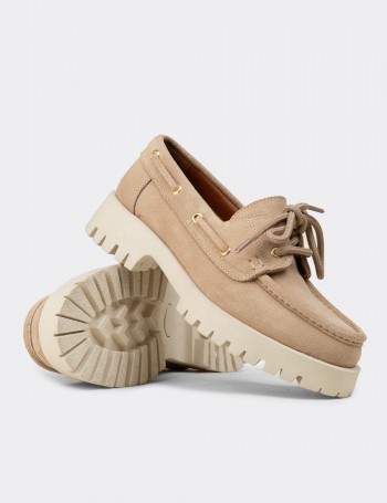 Kadın Hakiki Süet Bej Marin Loafer - 02036ZBEJC01
