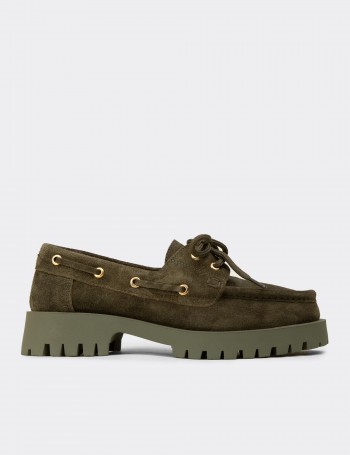 Kadın Hakiki Süet Yeşil Marin Loafer