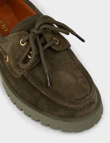Kadın Hakiki Süet Yeşil Marin Loafer