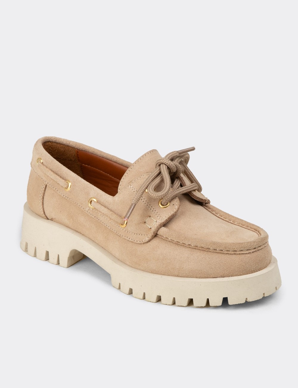 Kadın Hakiki Süet Bej Marin Loafer - 02036ZBEJC01