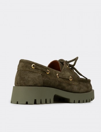 Kadın Hakiki Süet Yeşil Marin Loafer - 02036ZYSLC01