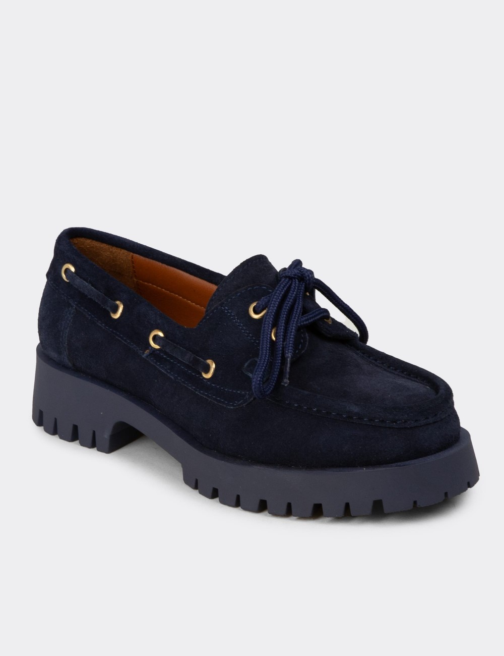 Kadın Hakiki Süet Lacivert Marin Loafer - 02036ZLCVC01