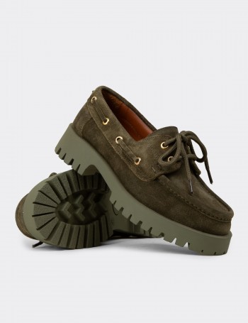Kadın Hakiki Süet Yeşil Marin Loafer - 02036ZYSLC01
