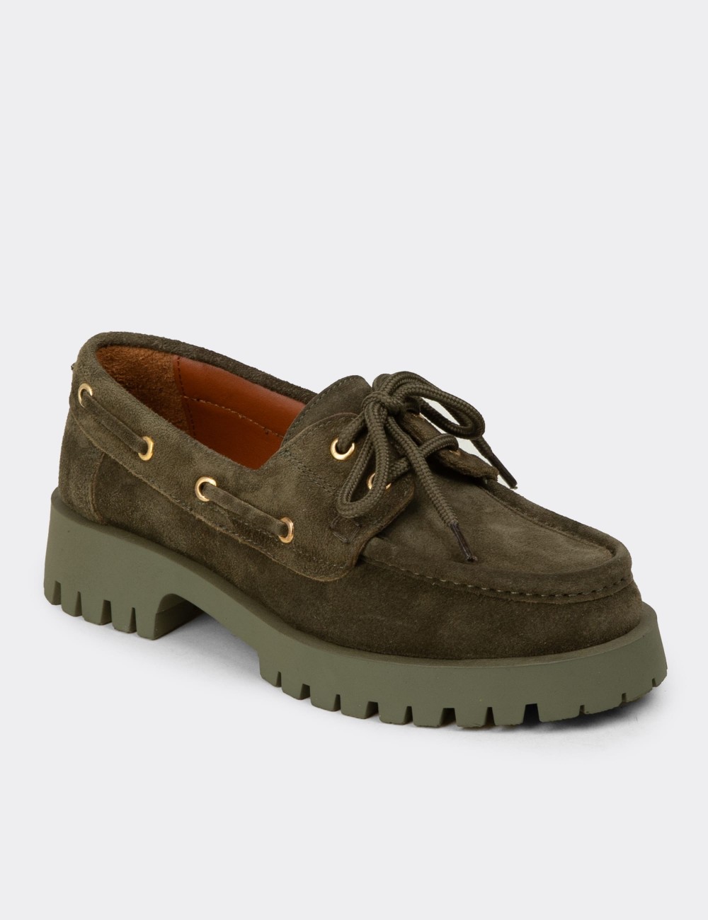 Kadın Hakiki Süet Yeşil Marin Loafer - 02036ZYSLC01