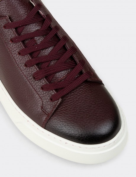 Erkek Bordo Hakiki Deri Sneaker Ayakkabı