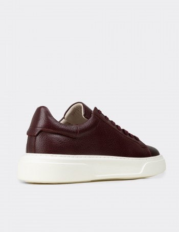 Erkek Bordo Hakiki Deri Sneaker Ayakkabı - 04651MBRDE01