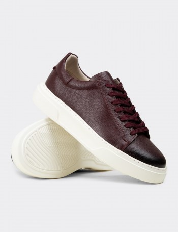 Erkek Bordo Hakiki Deri Sneaker Ayakkabı - 04651MBRDE01