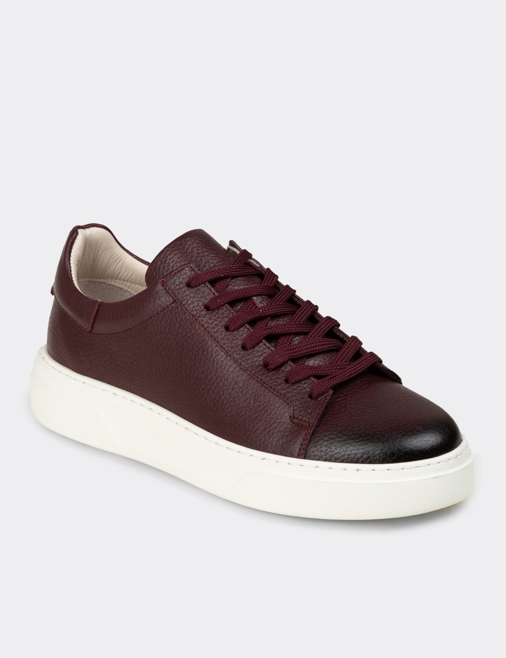 Erkek Bordo Hakiki Deri Sneaker Ayakkabı - 04651MBRDE01