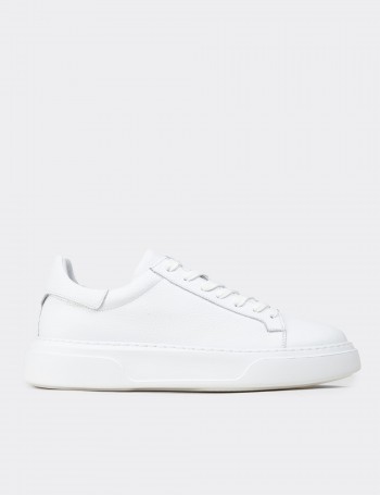 Erkek Hakiki Deri Beyaz Sneaker Ayakkabı
