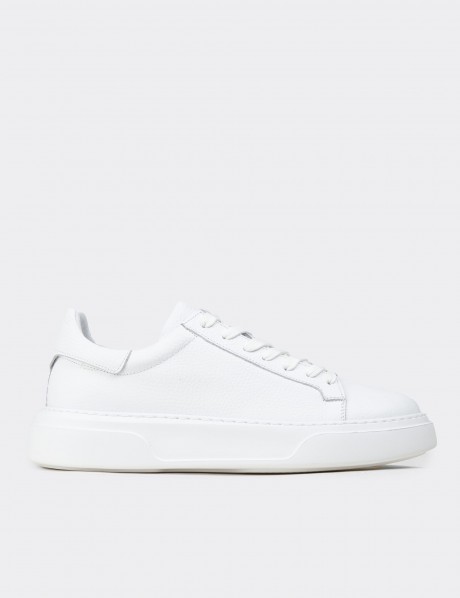 Erkek Hakiki Deri Beyaz Sneaker Ayakkabı