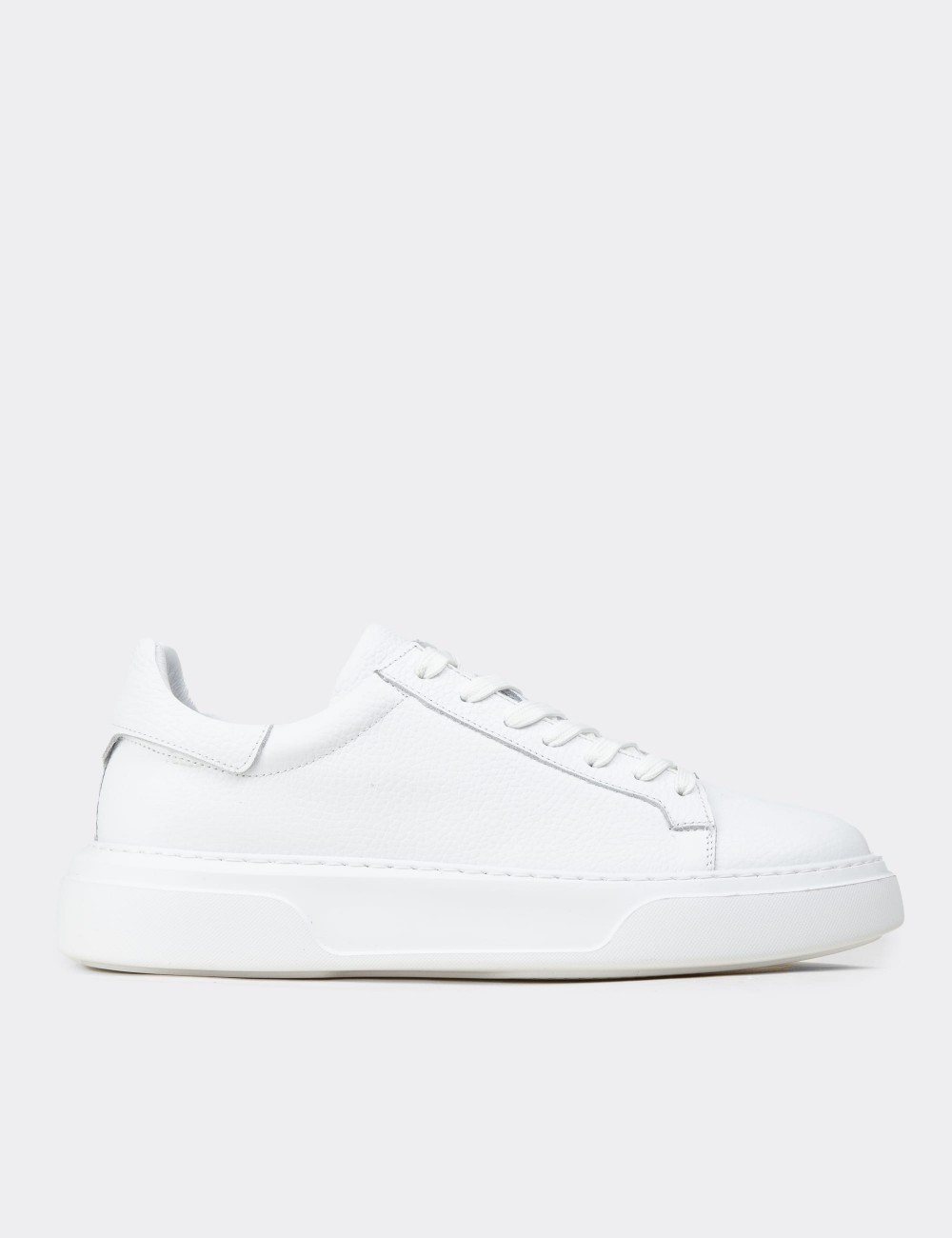 Erkek Hakiki Deri Beyaz Sneaker Ayakkabı - 04651MBYZE01