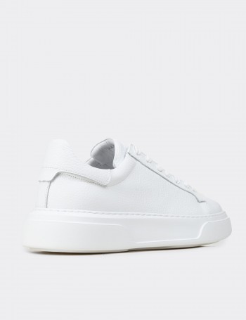 Erkek Hakiki Deri Beyaz Sneaker Ayakkabı - 04651MBYZE01