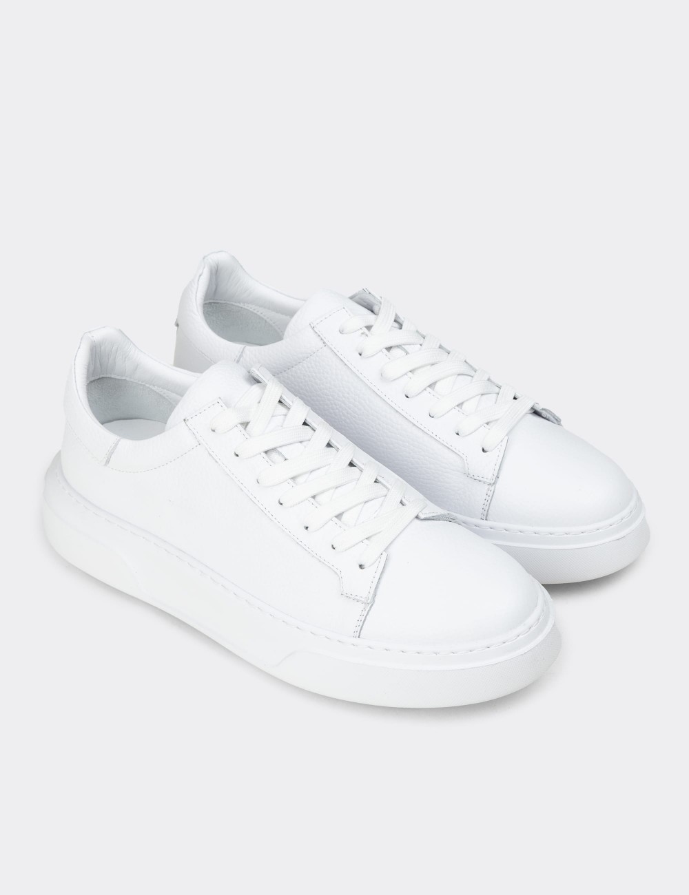 Erkek Hakiki Deri Beyaz Sneaker Ayakkabı - 04651MBYZE01
