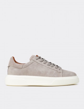 Erkek Hakiki Süet Gri Sneaker Ayakkabı