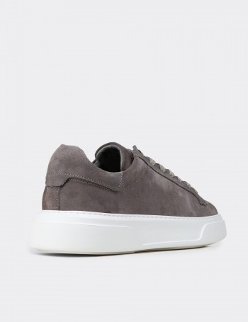 Erkek Hakiki Süet Gri Sneaker Ayakkabı - 04651MGRIE01