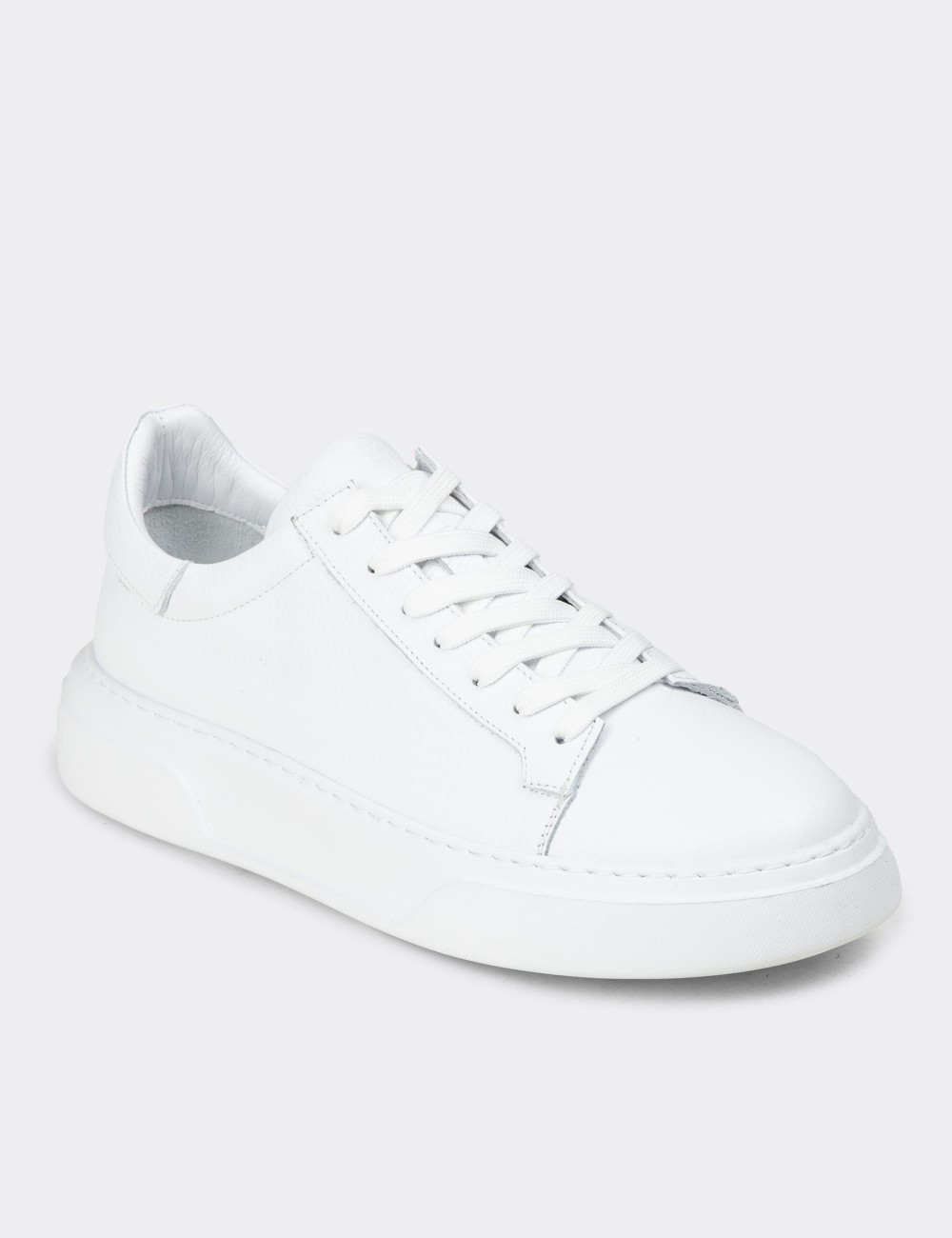Erkek Hakiki Deri Beyaz Sneaker Ayakkabı - 04651MBYZE01