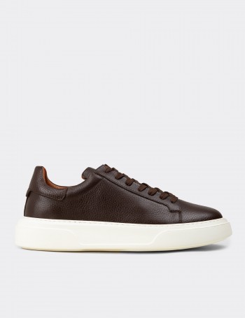 Erkek Hakiki Deri Kahverengi Sneaker Ayakkabı