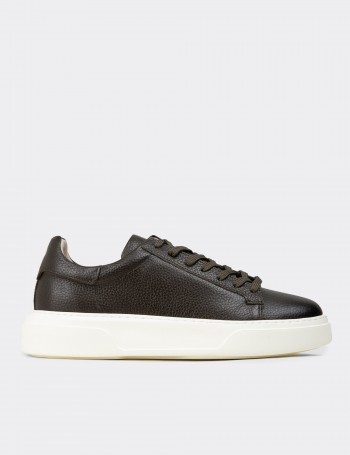 Erkek Hakiki Deri Haki Sneaker Ayakkabı