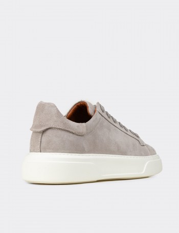 Erkek Hakiki Süet Gri Sneaker Ayakkabı - 04651MGRIE02