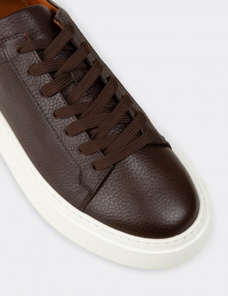 Erkek Hakiki Deri Kahverengi Sneaker Ayakkabı