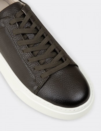 Erkek Hakiki Deri Haki Sneaker Ayakkabı