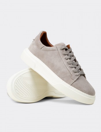 Erkek Hakiki Süet Gri Sneaker Ayakkabı - 04651MGRIE02
