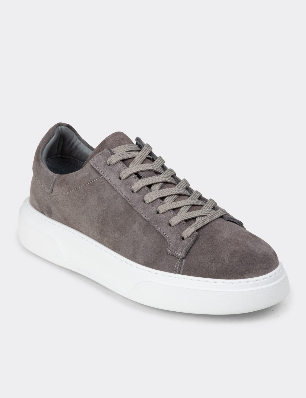 Erkek Hakiki Süet Gri Sneaker Ayakkabı - 04651MGRIE01