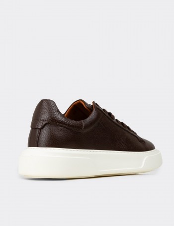 Erkek Hakiki Deri Kahverengi Sneaker Ayakkabı - 04651MKHVE01