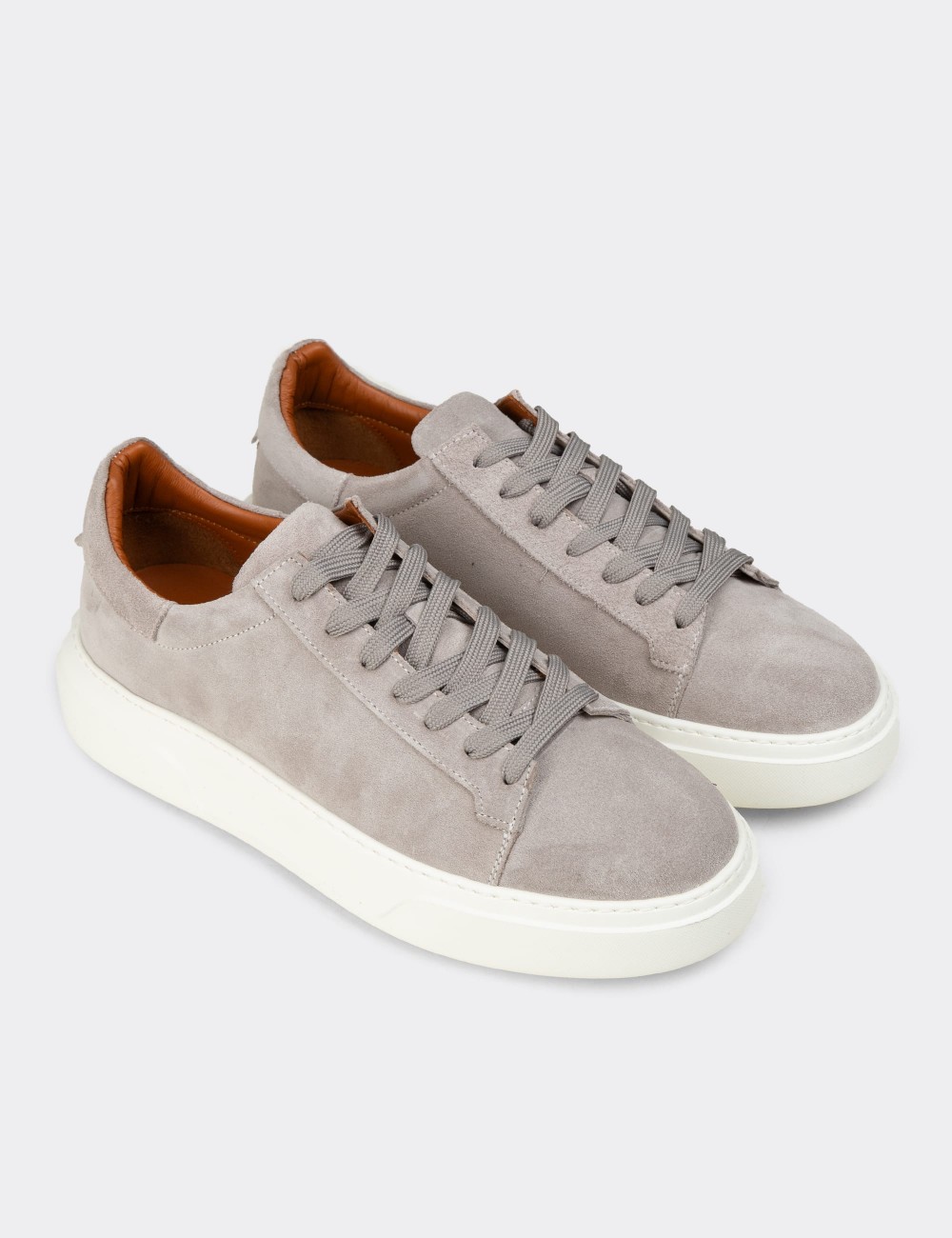 Erkek Hakiki Süet Gri Sneaker Ayakkabı - 04651MGRIE02