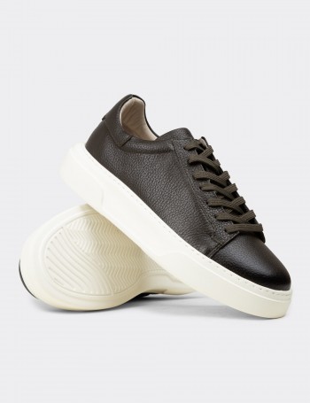 Erkek Hakiki Deri Haki Sneaker Ayakkabı - 04651MHAKE01