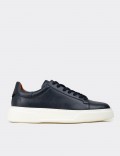Erkek Hakiki Deri Lacivert Sneaker Ayakkabı