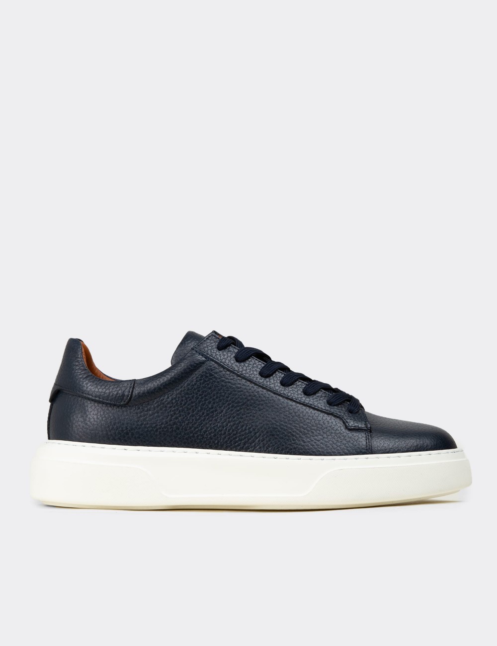 Erkek Hakiki Deri Lacivert Sneaker Ayakkabı - 04651MLCVE01