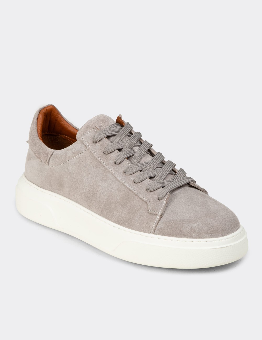 Erkek Hakiki Süet Gri Sneaker Ayakkabı - 04651MGRIE02