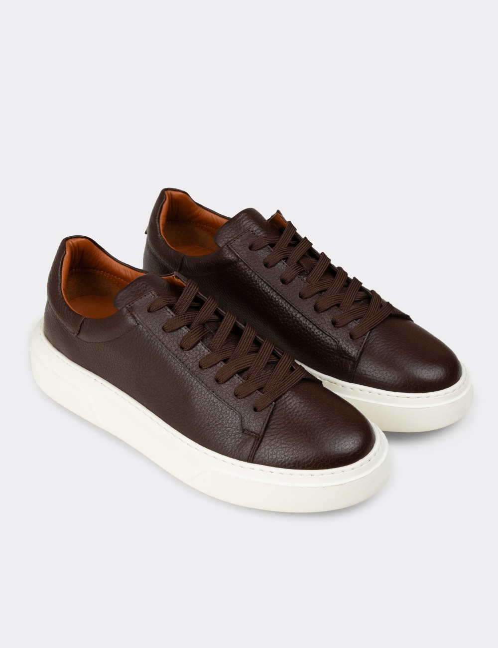 Erkek Hakiki Deri Kahverengi Sneaker Ayakkabı - 04651MKHVE01