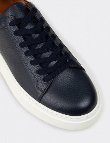 Erkek Hakiki Deri Lacivert Sneaker Ayakkabı