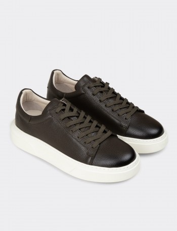 Erkek Hakiki Deri Haki Sneaker Ayakkabı - 04651MHAKE01