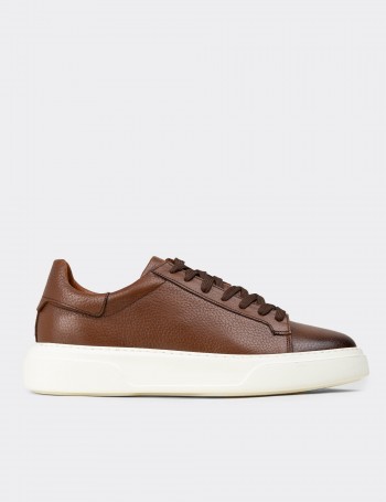Erkek Hakiki Deri Taba Renk Sneaker Ayakkabı