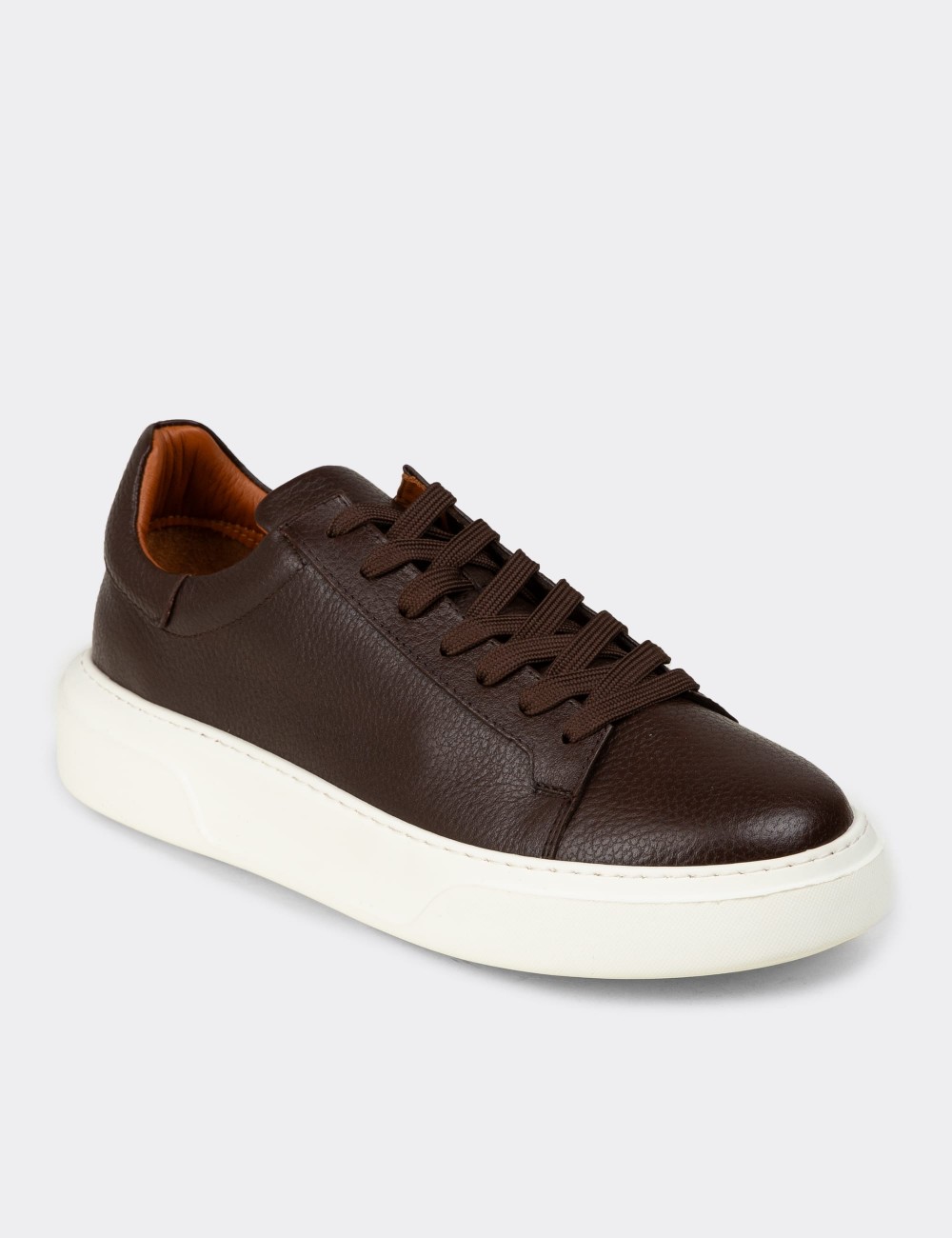 Erkek Hakiki Deri Kahverengi Sneaker Ayakkabı - 04651MKHVE01