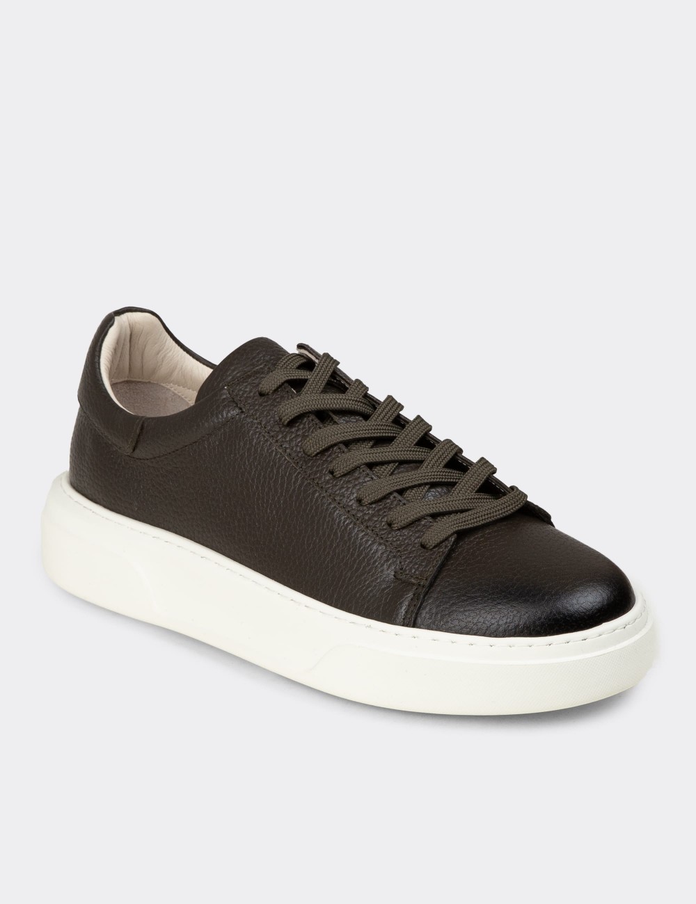 Erkek Hakiki Deri Haki Sneaker Ayakkabı - 04651MHAKE01