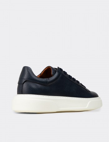 Erkek Hakiki Deri Lacivert Sneaker Ayakkabı - 04651MLCVE01
