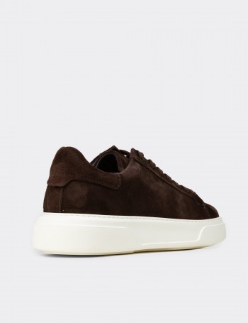 Erkek Hakiki Süet Kahverengi Sneaker Ayakkabı - 04651MKHVE02
