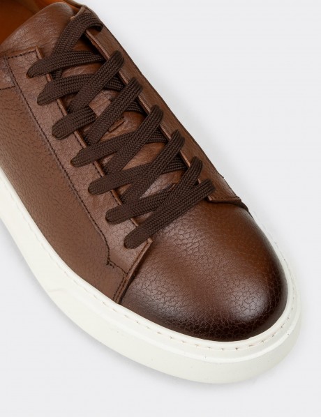 Erkek Hakiki Deri Taba Renk Sneaker Ayakkabı