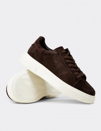Erkek Hakiki Süet Kahverengi Sneaker Ayakkabı - 04651MKHVE02