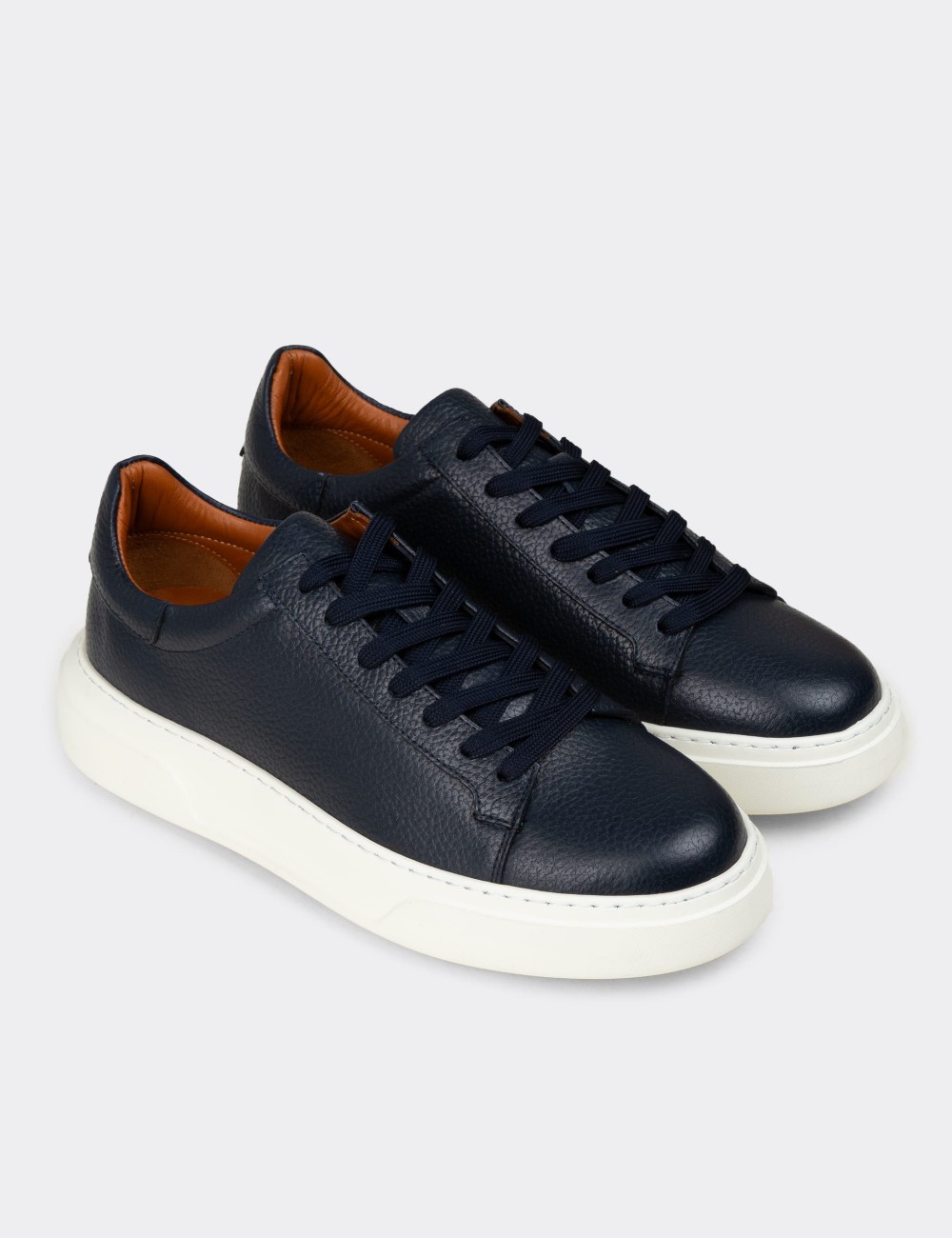 Erkek Hakiki Deri Lacivert Sneaker Ayakkabı - 04651MLCVE01
