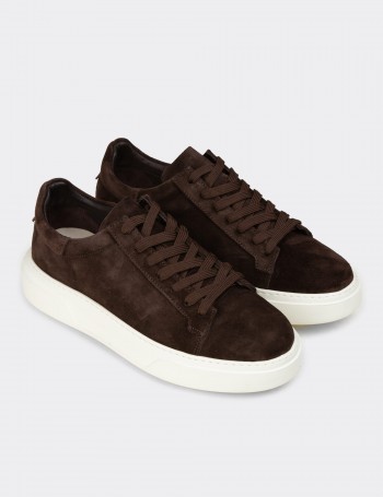 Erkek Hakiki Süet Kahverengi Sneaker Ayakkabı - 04651MKHVE02