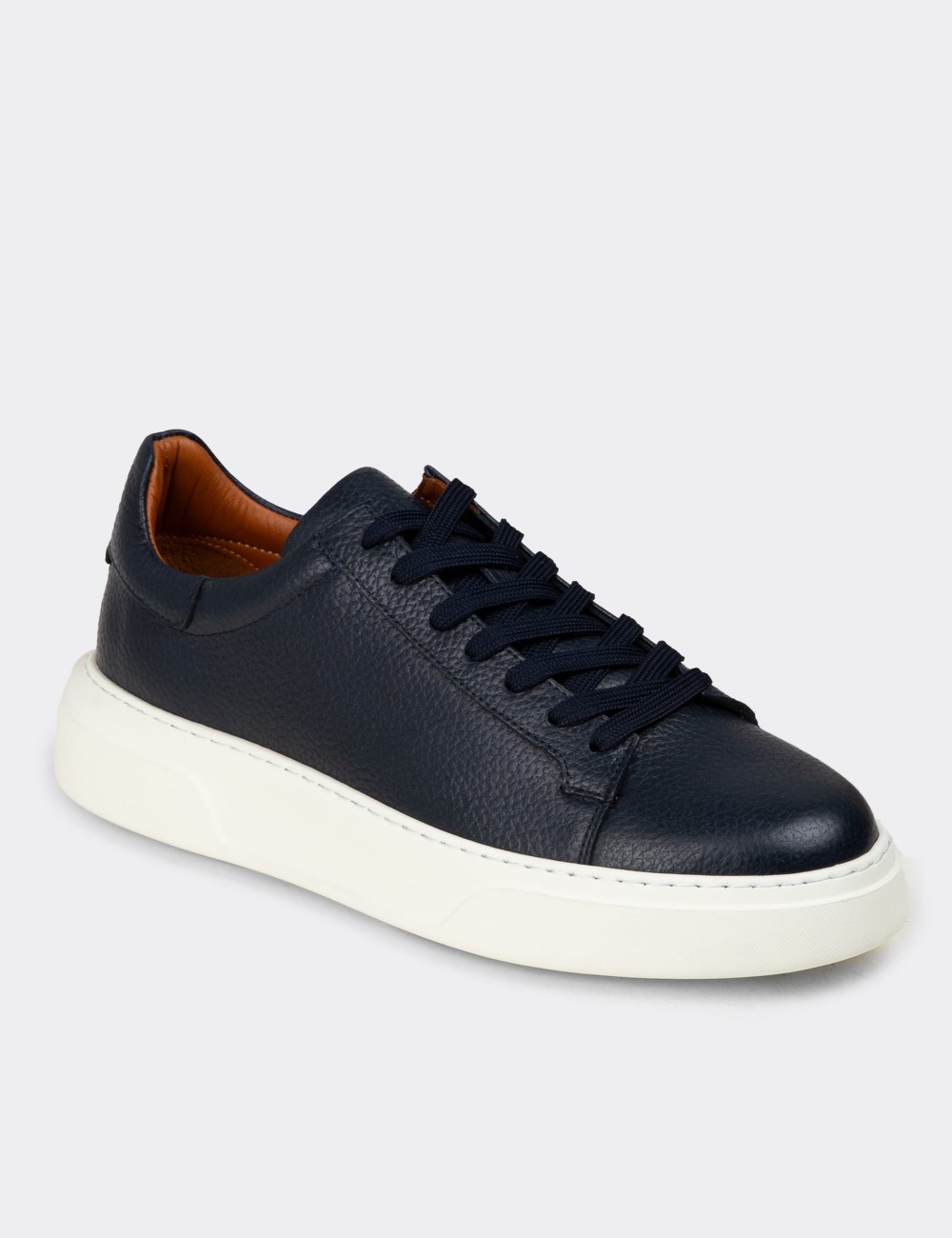 Erkek Hakiki Deri Lacivert Sneaker Ayakkabı - 04651MLCVE01