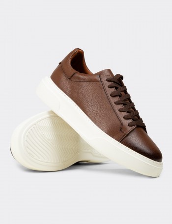 Erkek Hakiki Deri Taba Renk Sneaker Ayakkabı - 04651MTBAE01